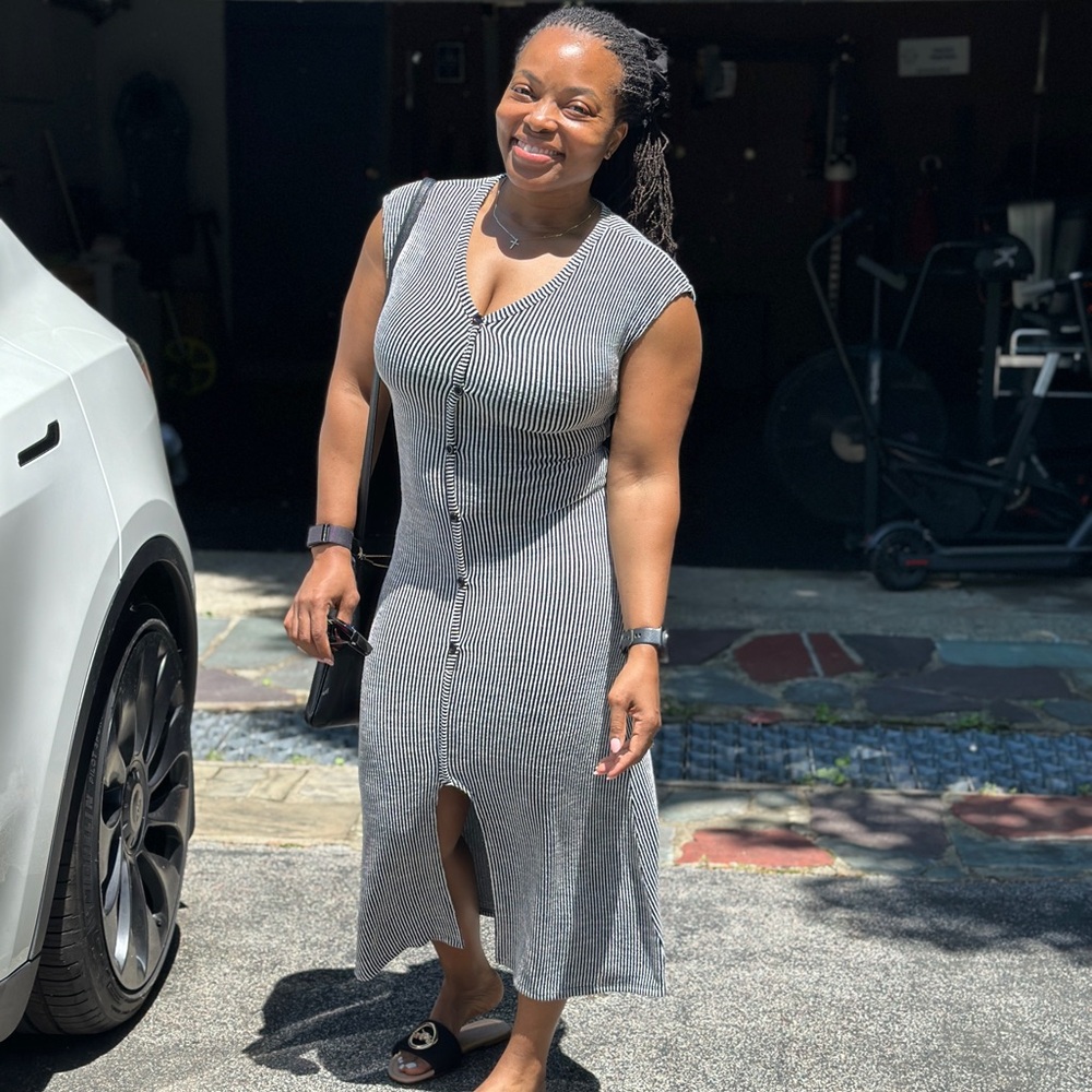 Striped Black and White Sleeveless Dress